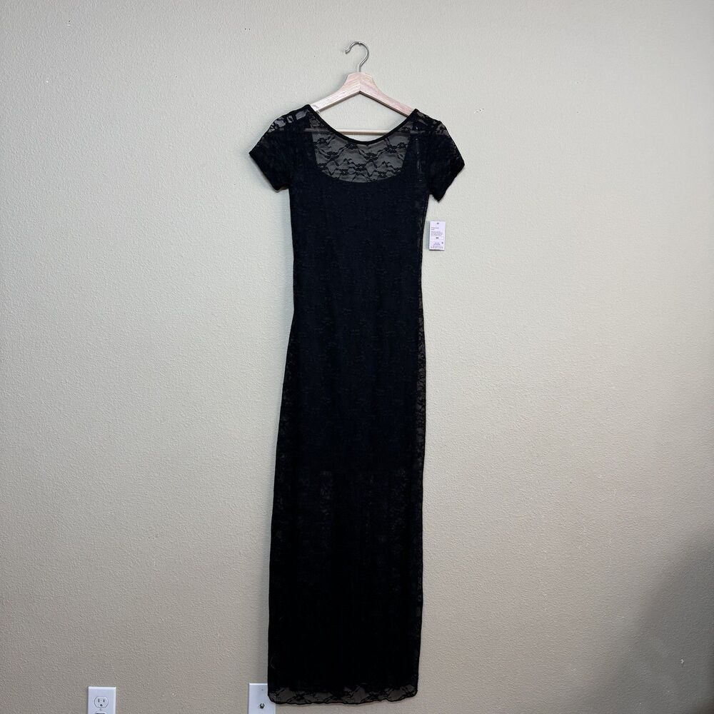 Wild Fable Dress Womens XS Black Lace Mesh Short Sleeve Maxi Floral Layered